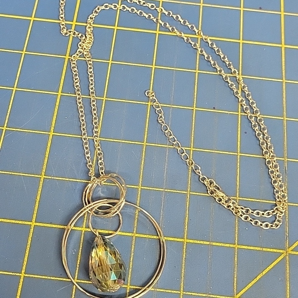 Irriscent Tear Drop Circles Silver Tone 32" + 2" Extension Necklace